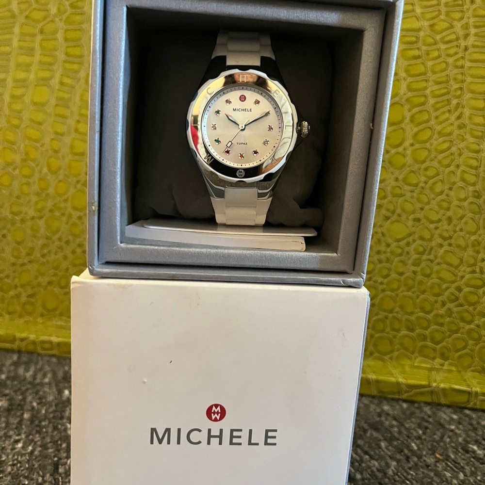 Michele Women’s Watch with White and Silver Accents